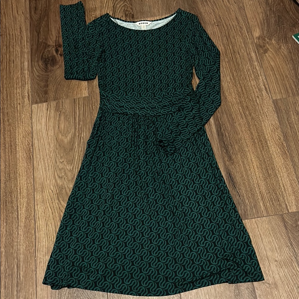 Boden Abigail Jersey Dress Black, Ribbon Wave, 2r